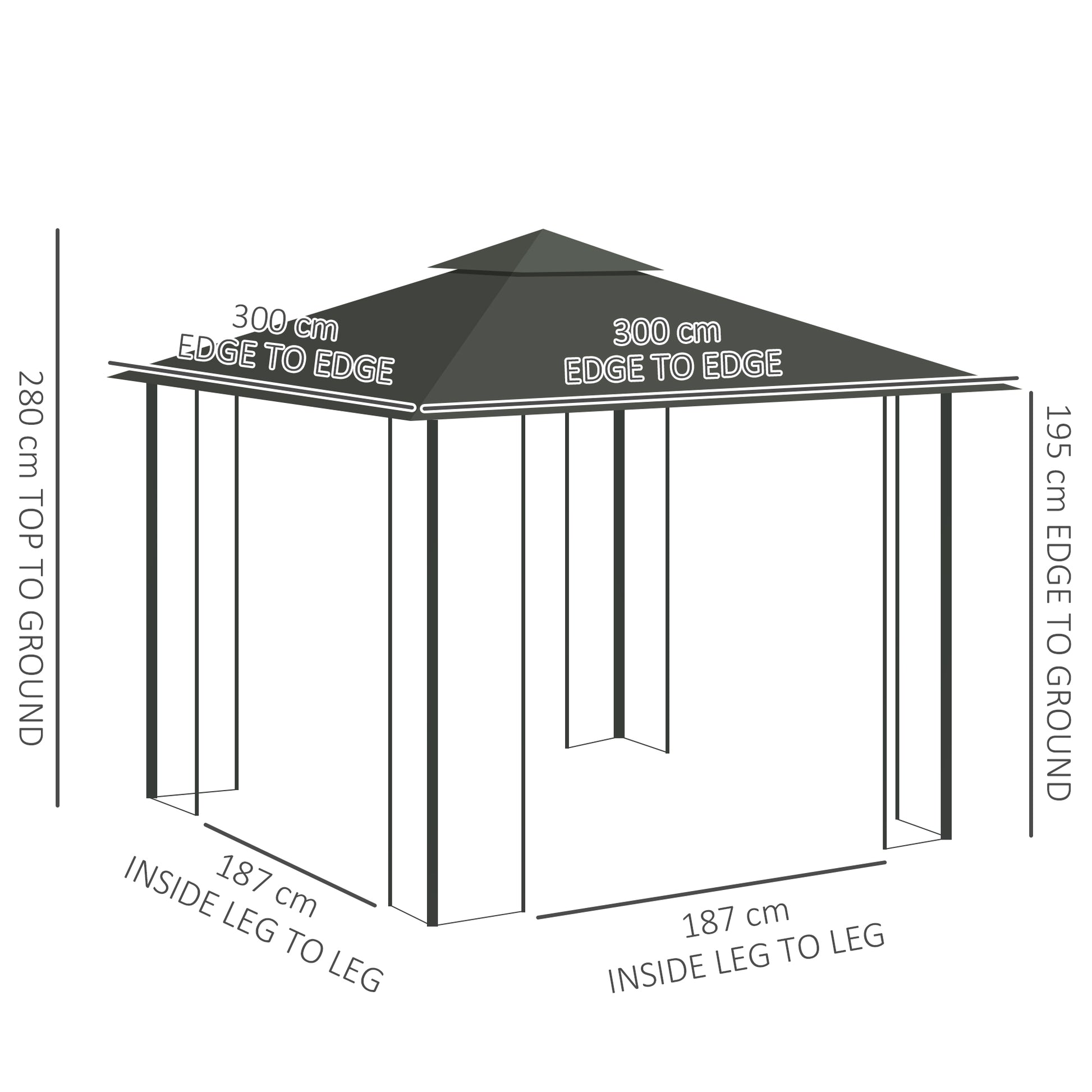 Outsunny 3 x 3(m) Steel Frame Double Roof Garden Gazebo - Grey
