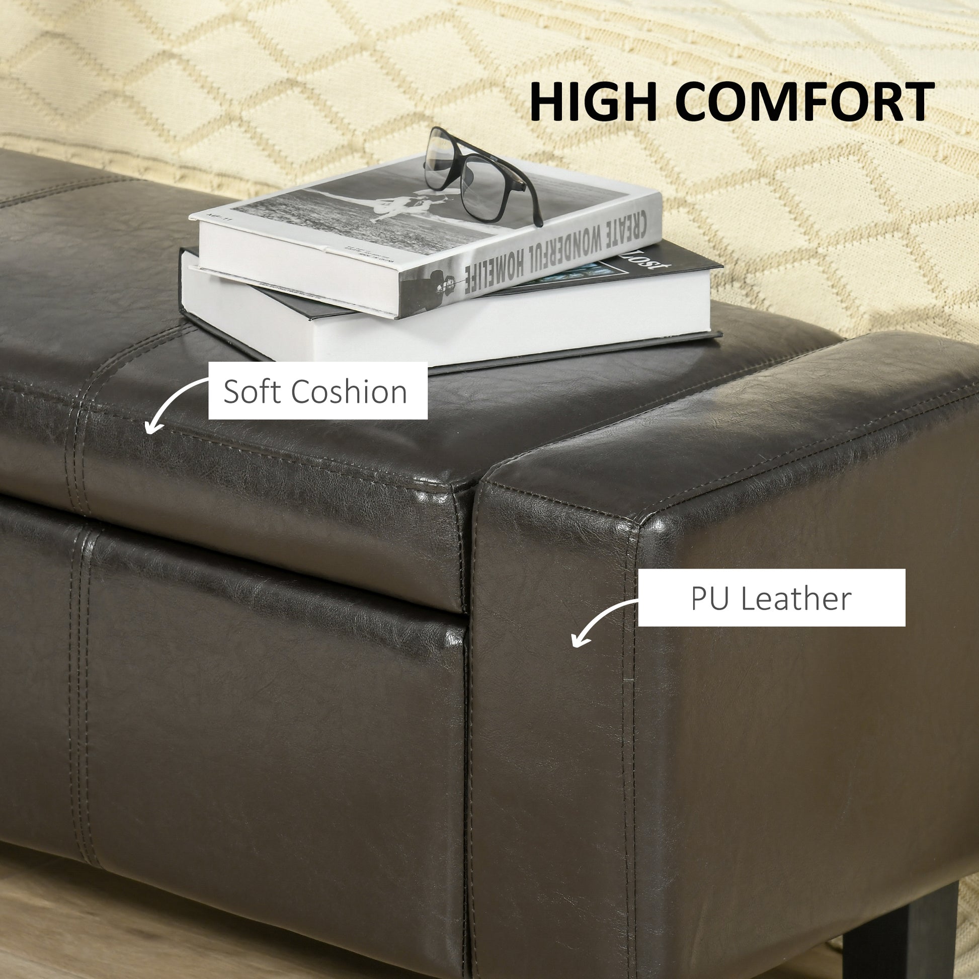 HOMCOM PU Leather Upholstered Flip-Lip Ottoman Black