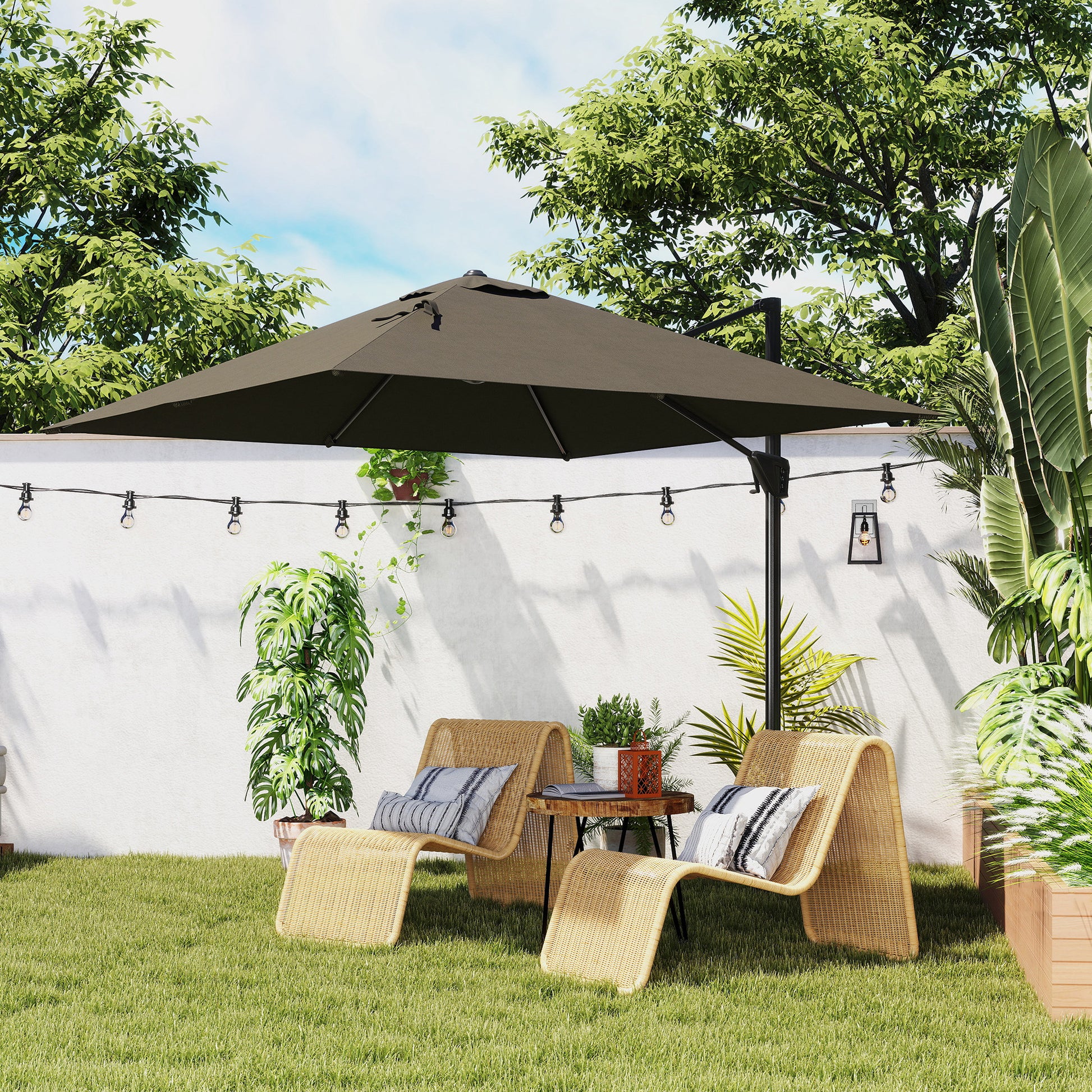 Outsunny Patio Offset Parasol Umbrella - Tan