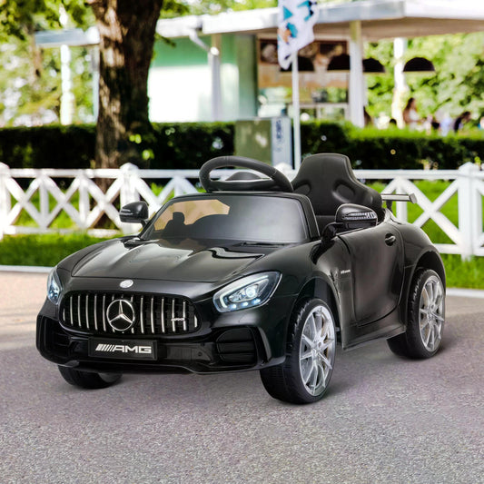 HOMCOM Compatible 12V Battery-powered 2 Motors Kids Electric Ride On Car GTR Toy with Parental Remote Control Music Lights MP3 for 3-5 Years Old Black