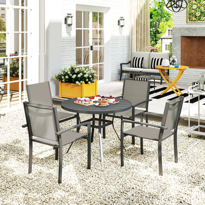 Outsunny 5 Piece Garden Furniture Set, Garden Dining Set with Round Table and 4 Stackable Chairs, Steel Frame, for Outdoor, Patio, Terraces, Dark Grey