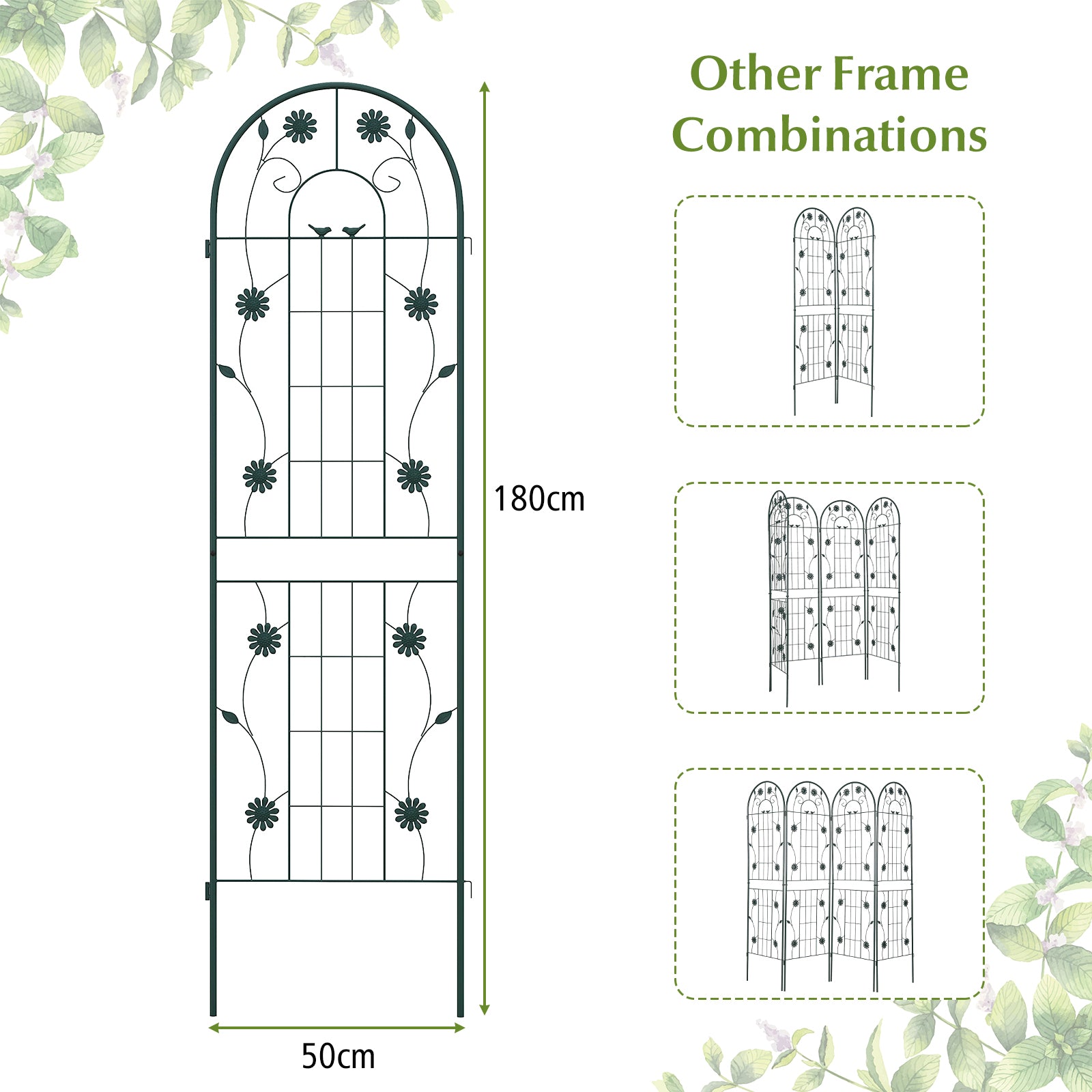 2/4 Pack Metal Garden Trellis 180 cm x 50 cm Wire Lattice Panel-Green-2 Pack