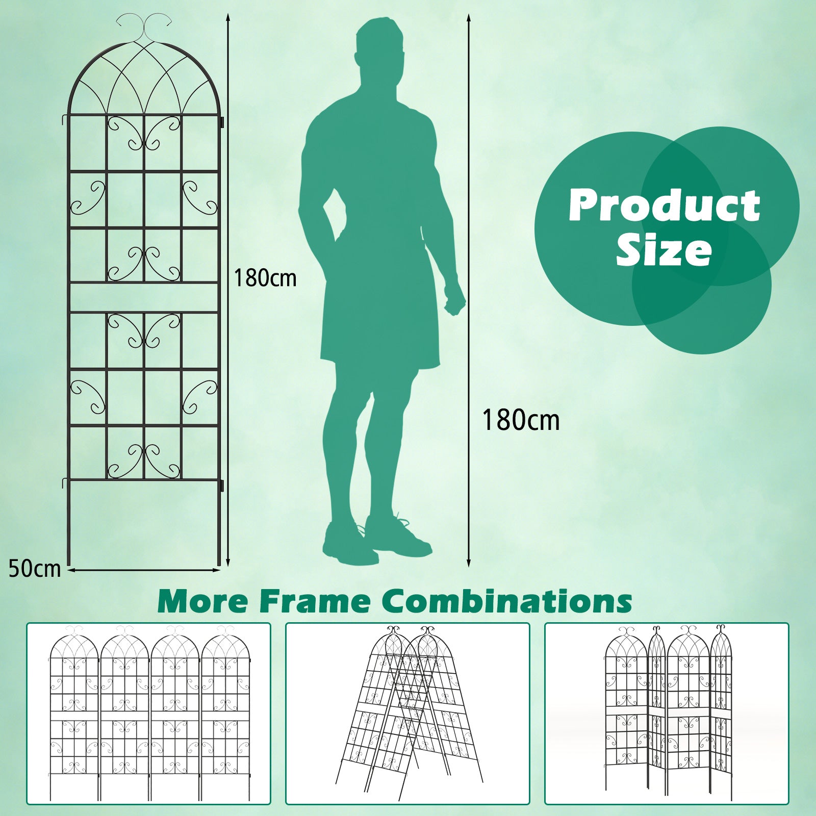 2/4 Pack 180 cm x 50 cm Metal Garden Trellis Decorative for Climbing Plants-2 Pack