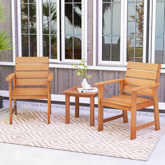 2 Piece Patio Hardwood Chair Dining Armchairs with Slatted Seat