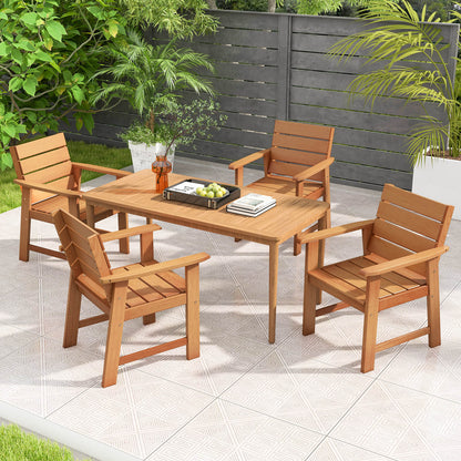 2 Piece Patio Hardwood Chair Dining Armchairs with Slatted Seat