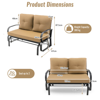 2-Person Outdoor Glider Bench with Cushions and Rustproof Steel Frame-Beige