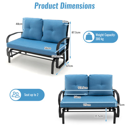 2-Person Outdoor Glider Bench with Cushions and Rustproof Steel Frame-Blue