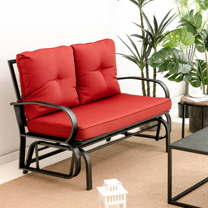 2-Person Outdoor Glider Bench with Cushions and Rustproof Steel Frame-Brick Red