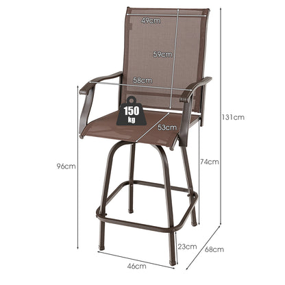 Swivel Bar Stool with High Back and Footrest for Backyard-Brown-2 Pack