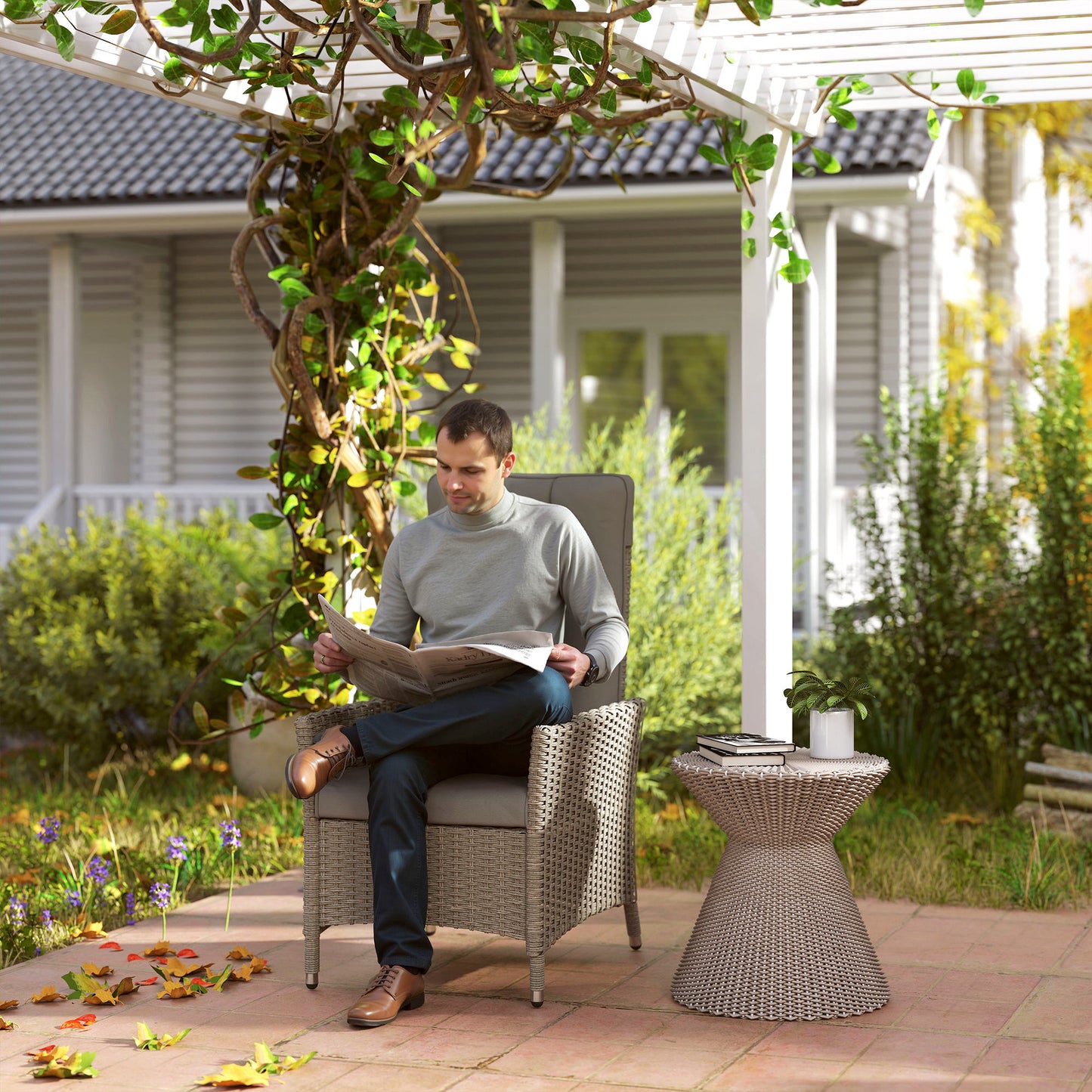 Outsunny 105°-150° Reclining Rattan Chair - Grey