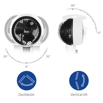 HOMCOM 32'' Air Circulator Fan 3 Speed, 70° Oscillation 90° Vertical Tilt, Round Base, Carry Handle, for Living Room, Bedroom, Office, Black and White