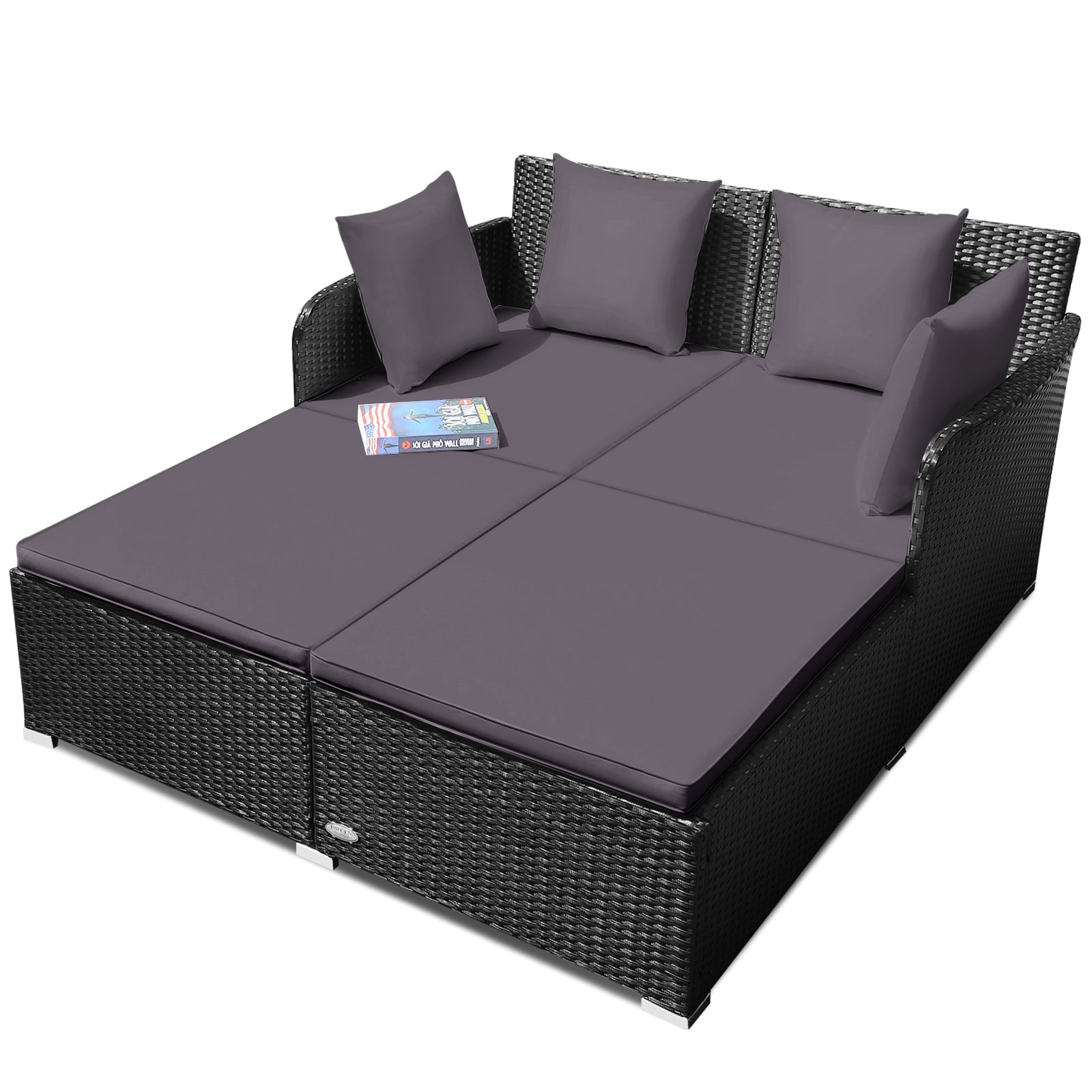 Rattan Garden 2 Seater Daybed Furniture Set  with Cushions-Grey