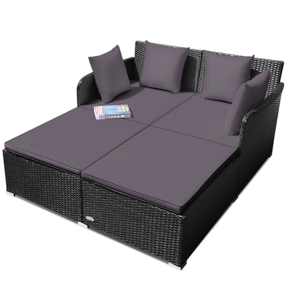 Rattan Garden 2 Seater Daybed Furniture Set  with Cushions-Grey