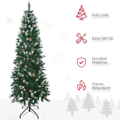 HOMCOM 6 Foot Snow Artificial Christmas Tree with Realistic Branches, Pine Cone, for Indoor Decoration, Green White