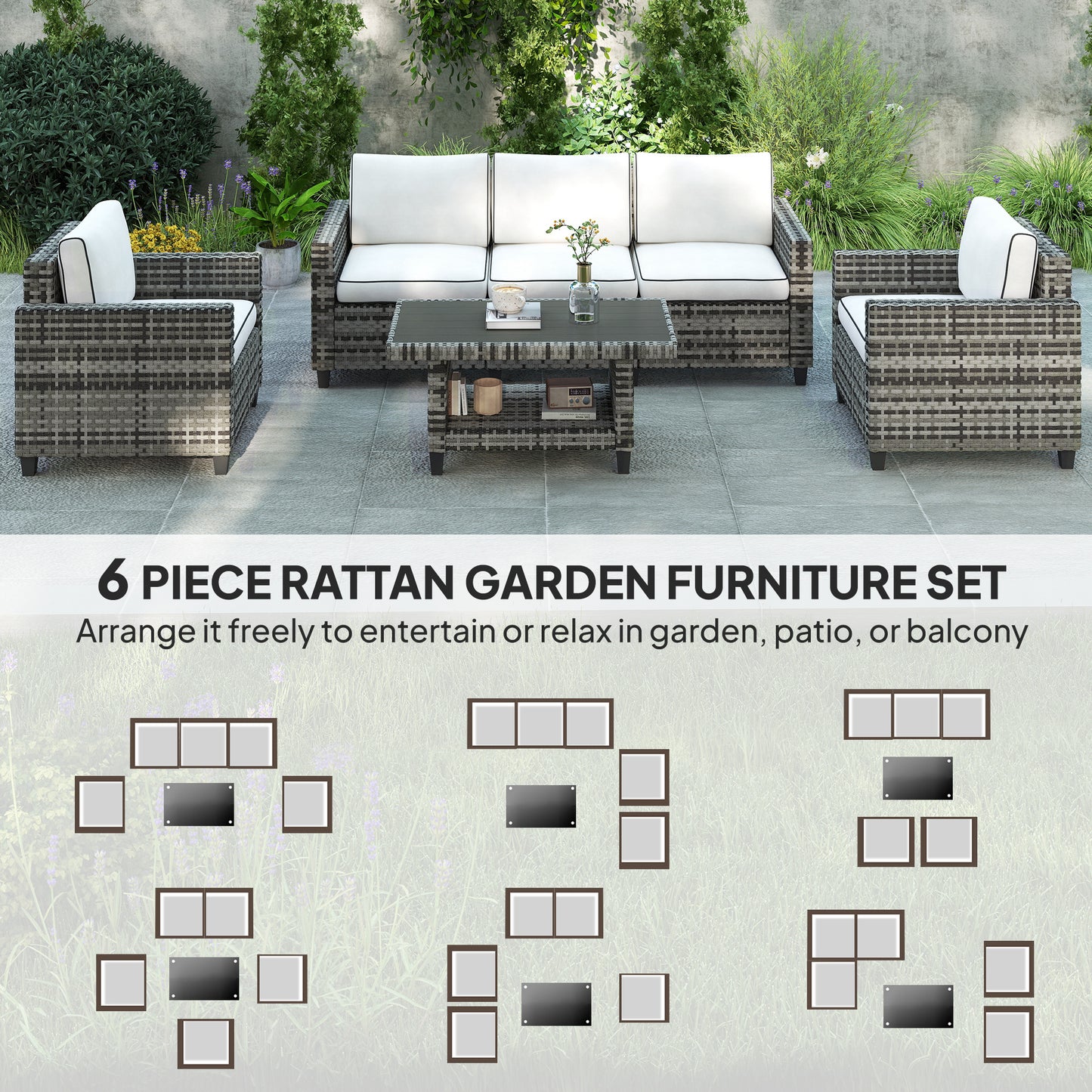 Outsunny Six-Piece Modular Rattan Sofa Set - Light Grey