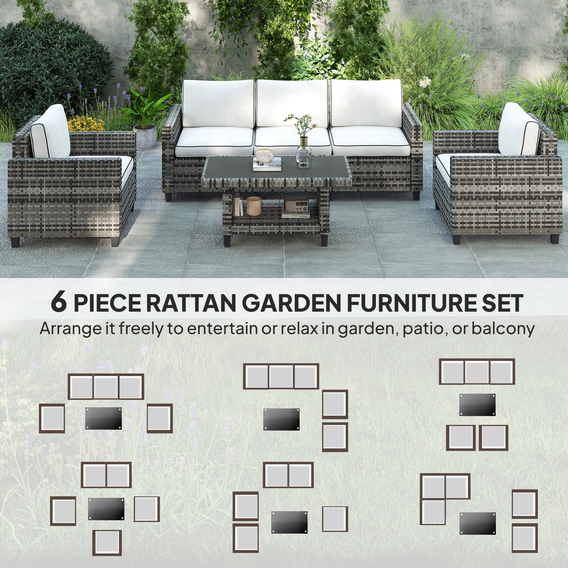 Outsunny Six-Piece Modular Rattan Sofa Set - Light Grey