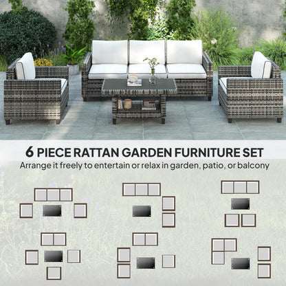 Outsunny Six-Piece Modular Rattan Sofa Set - Light Grey