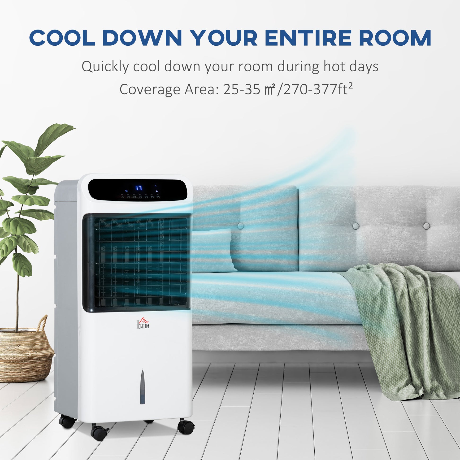 HOMCOM 32" Mobile Air Cooler, Evaporative Anion Ice Cooling Fan Water Conditioner Humidifier Unit w/3 Modes, Remote Controller, Timer for Home Bedroom
