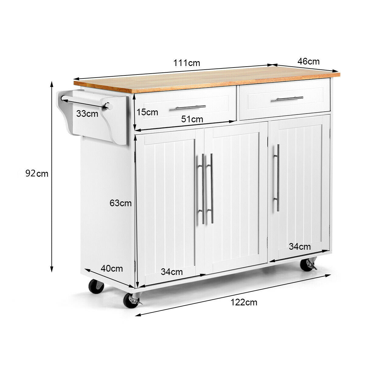 Kitchen Island Trolley with Shelves-White