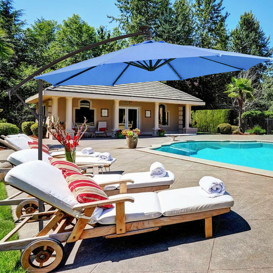 3m Cantilever Garden Parasol with LED Lights-Blue