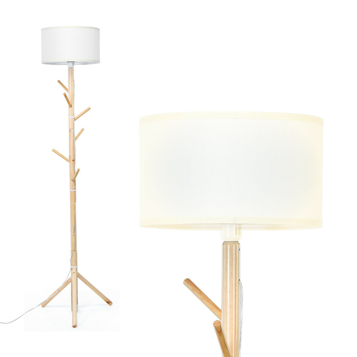 2 in 1 Wooden Floor Lamp (E27) / Coat Stand