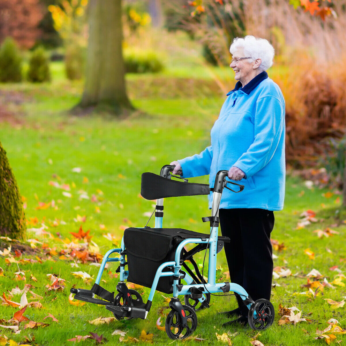 Folding Rollator Aluminium Mobility Aid with 4 Wheels-Blue