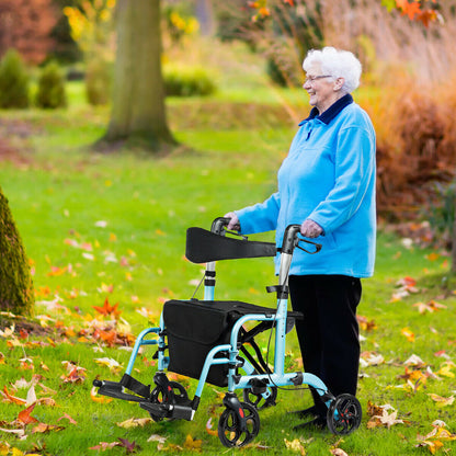 Folding Rollator Aluminium Mobility Aid with 4 Wheels-Blue