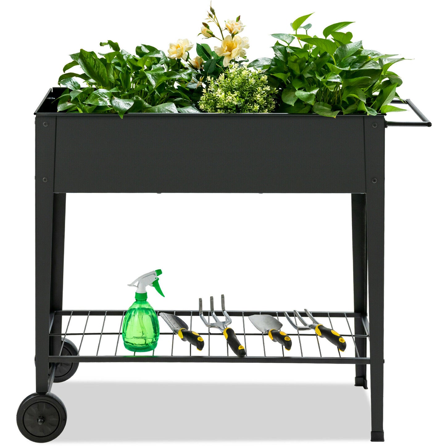 Black Raised Garden Planter Box with Wheels