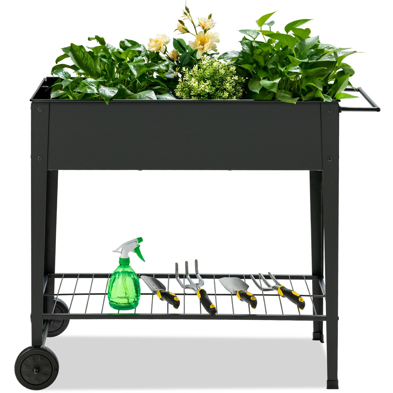 Black Raised Garden Planter Box with Wheels