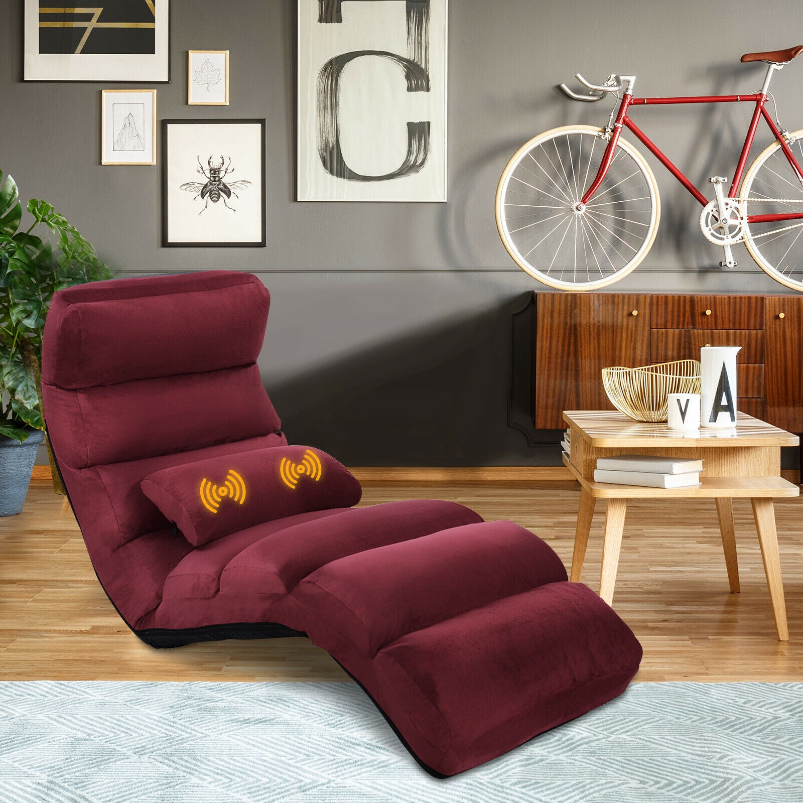 Folding Floor Sofa Chair / Ergonomic Floor Cushion-Wine