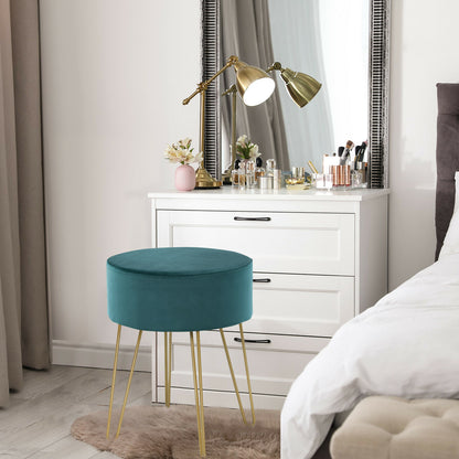 Round Velvet Stool with Hairpin Legs-Dark Green