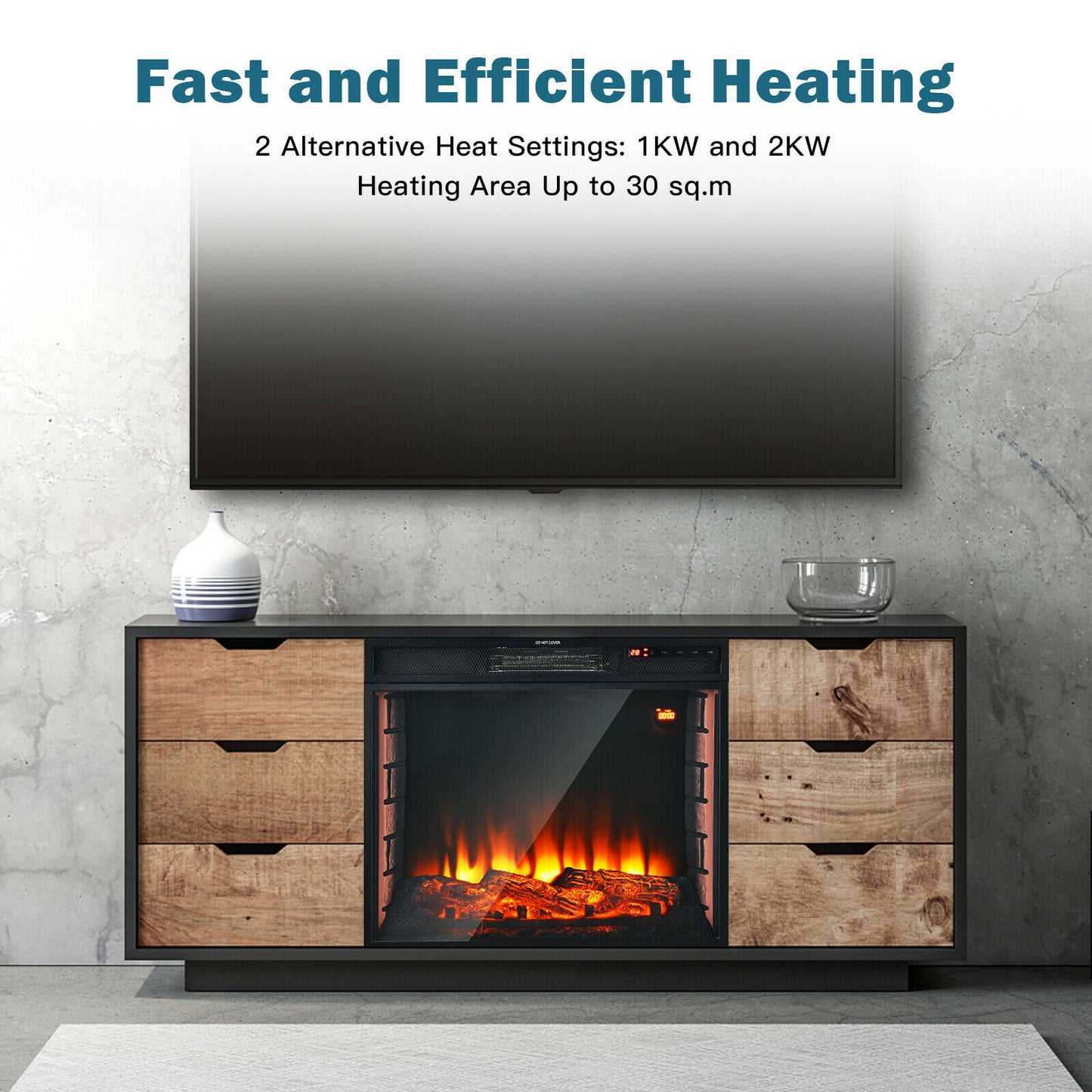 Recessed Electric Fireplace with 7 Flame Colours and Timer Function