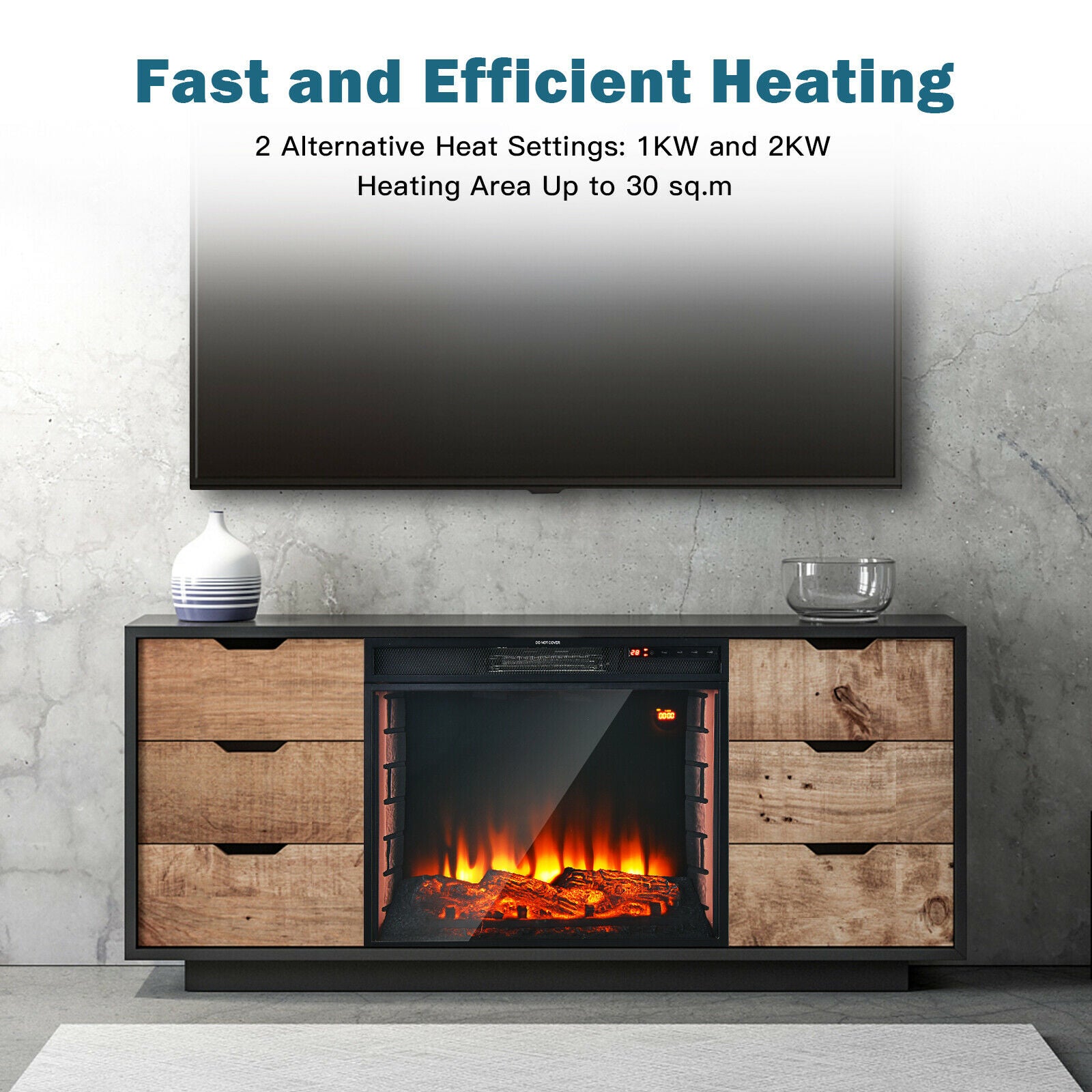 Recessed Electric Fireplace with 7 Flame Colours and Timer Function