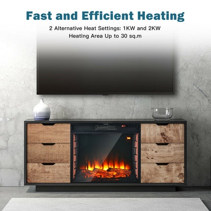 Recessed Electric Fireplace with 7 Flame Colours and Timer Function