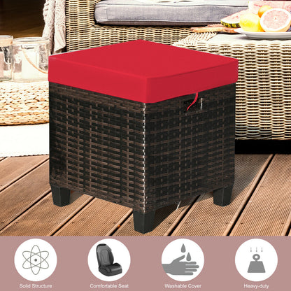 Set of 2 Outdoor Rattan Ottoman Chair Seat with Padded Cushions-Red