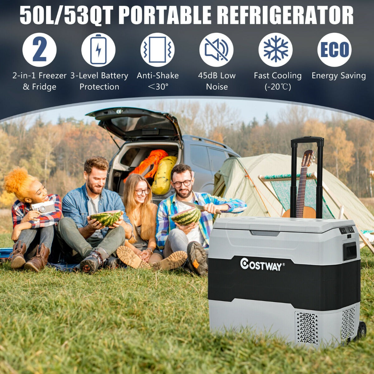 50L 2-in-1 Dual Temperature Control Portable Freezer with Wheels and Handle-Grey
