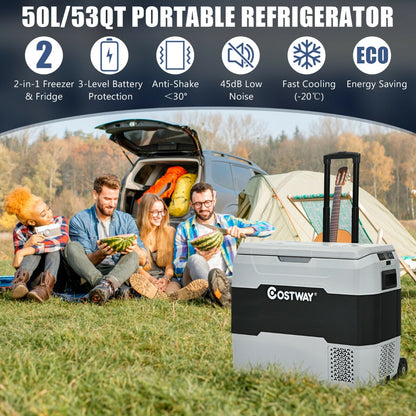 50L 2-in-1 Dual Temperature Control Portable Freezer with Wheels and Handle-Grey