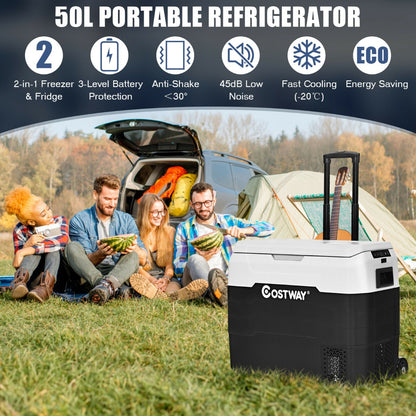 50L 2-in-1 Dual Temperature Control Portable Freezer with Wheels and Handle-White