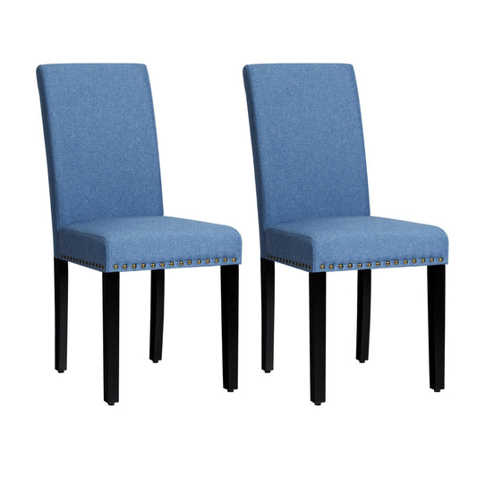 Set of 2 Upholstered Dining Chairs with Rubber Wood Legs-Blue