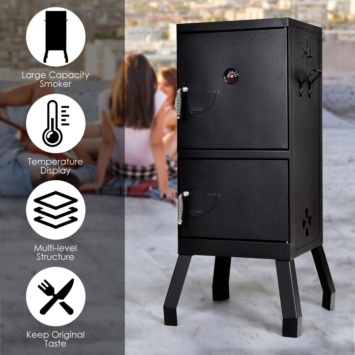 2-Layer Vertical Charcoal Smoker Oven