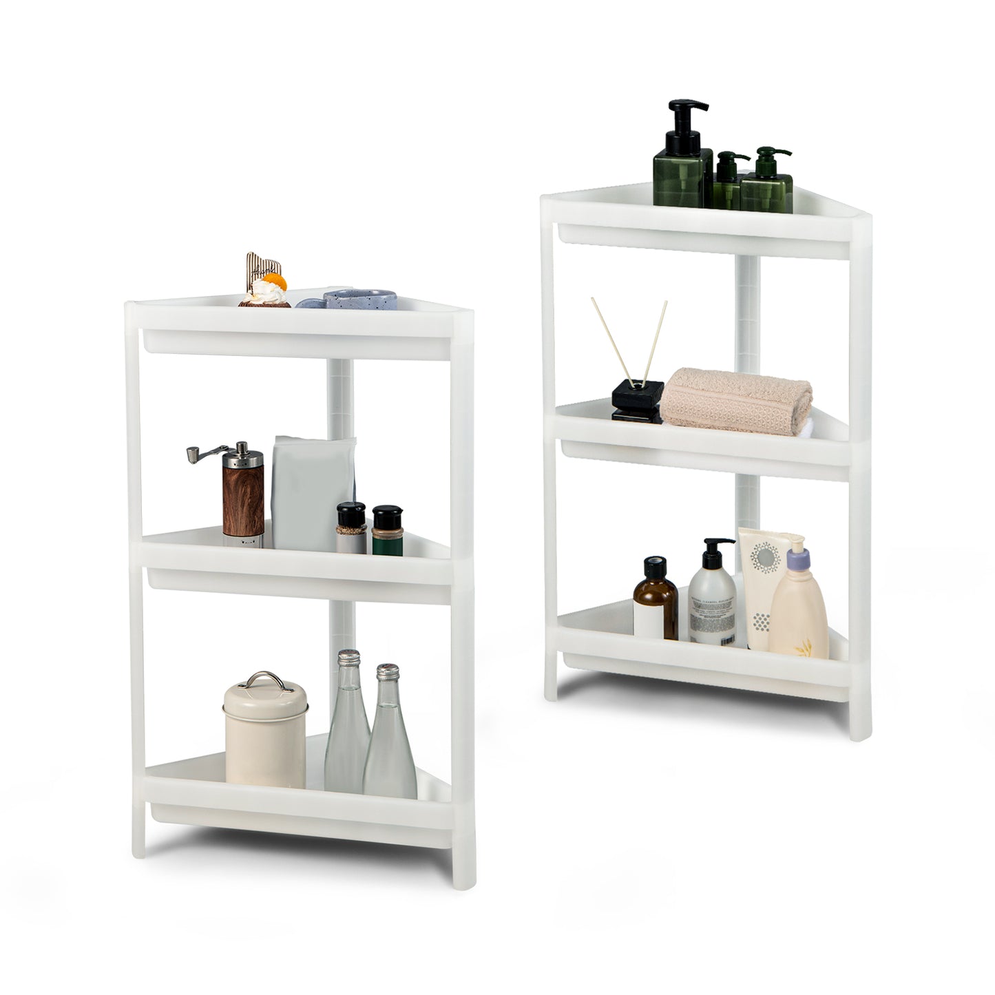 2 Pack 3-Tier Floor Corner Storage Racks with Drainage Holes-White
