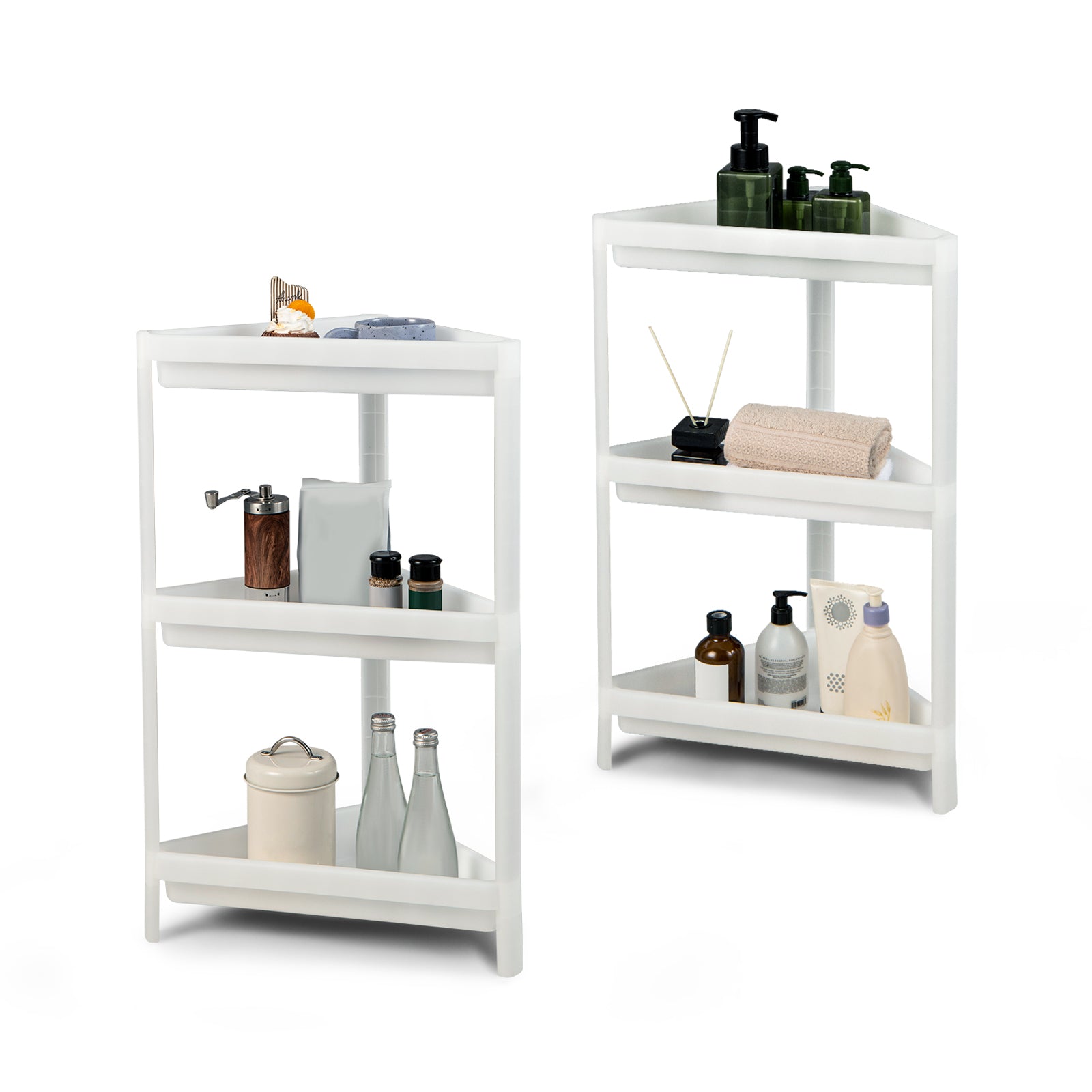 2 Pack 3-Tier Floor Corner Storage Racks with Drainage Holes-White