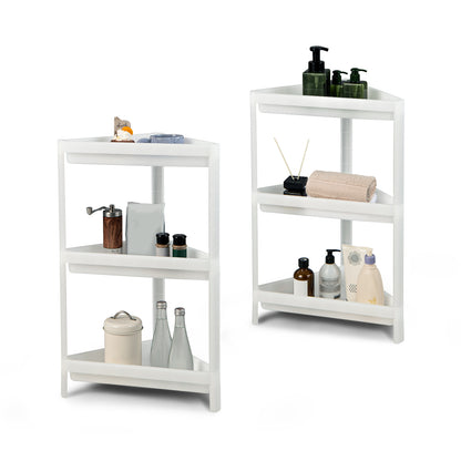 2 Pack 3-Tier Floor Corner Storage Racks with Drainage Holes-White