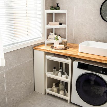 2 Pack 3-Tier Floor Corner Storage Racks with Drainage Holes-White