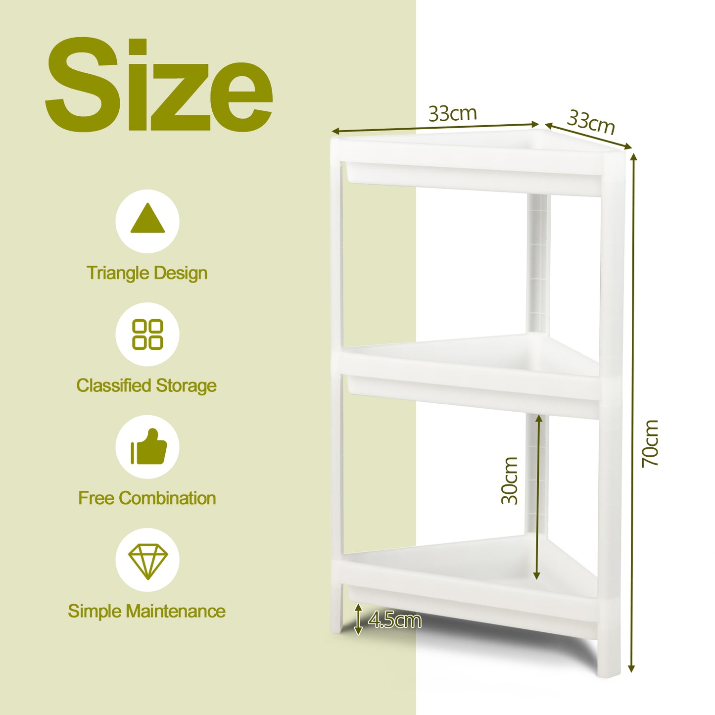 2 Pack 3-Tier Floor Corner Storage Racks with Drainage Holes-White