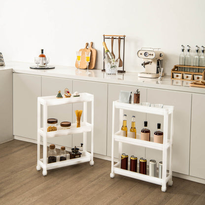 2 Pack 3-Tier Slim Kitchen Storage Cart with Wheels-White