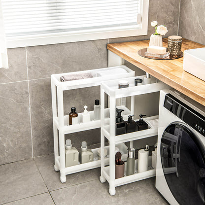 2 Pack 3-Tier Slim Kitchen Storage Cart with Wheels-White
