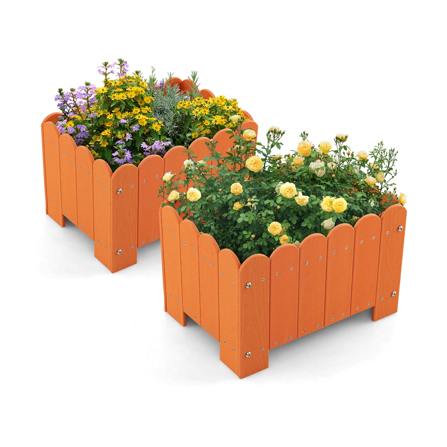 2 Pack Rectangular Planter Box HDPE Flower Pot with Drainage Gaps-Orange