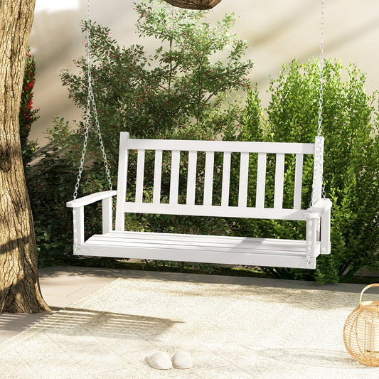 2/3 Person Wooden Outdoor Porch Swing with Adjustable Upper Chains-White-2 Person