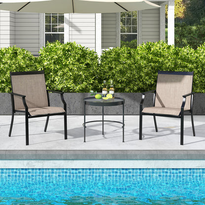 2 Piece Patio Dining Chairs with Breathable Seat and Metal Frame-Coffee